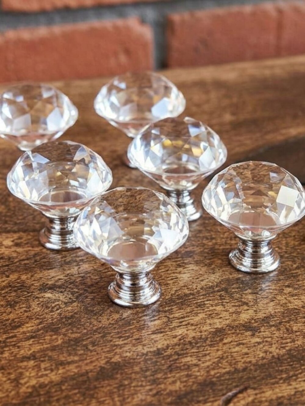 6 Vintage Style Clear Crystal Diamond Cut Cabinet Knobs Drawer Pulls Hardware